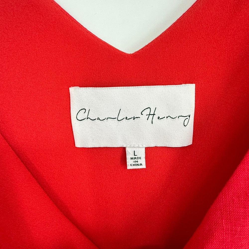 Charles Henry Midi Dress Womens Large Red Linen Tie Shoulder Button Front - Picture 5 of 11